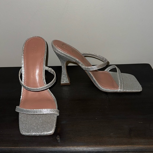 Like New ASOS silver glitter square toe heels square heel shimmer NYE - Picture 1 of 6